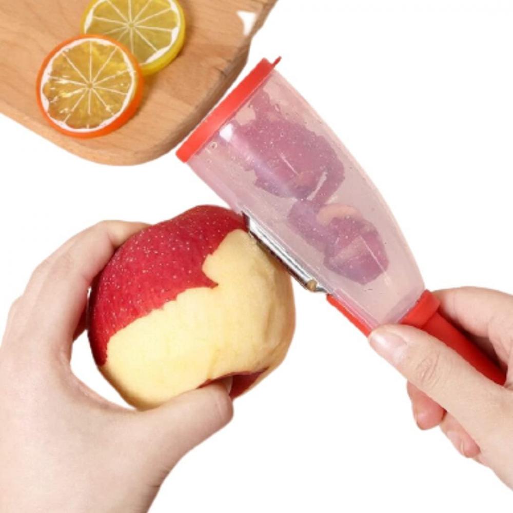 Peeler with Container, Vegetable Peeler for Kitchen (Red) 2 in 1 apple peeler slicer cutter bar hand held pear peeler ring portable orange opener creative kitchen accessories gadgets