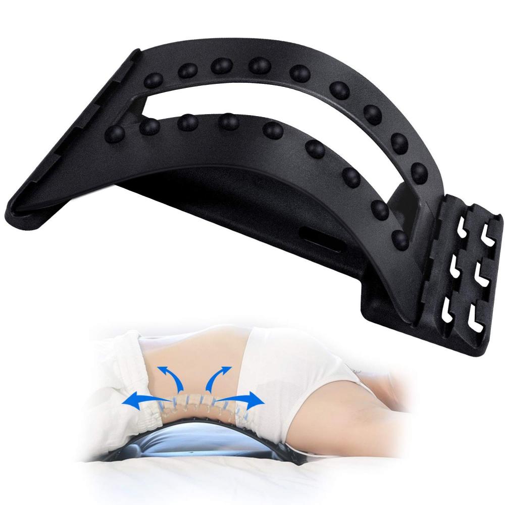Back Stretcher - 3 Heights Adjustable Lumbar Back Stretching Device with 18 Massaging Beads
