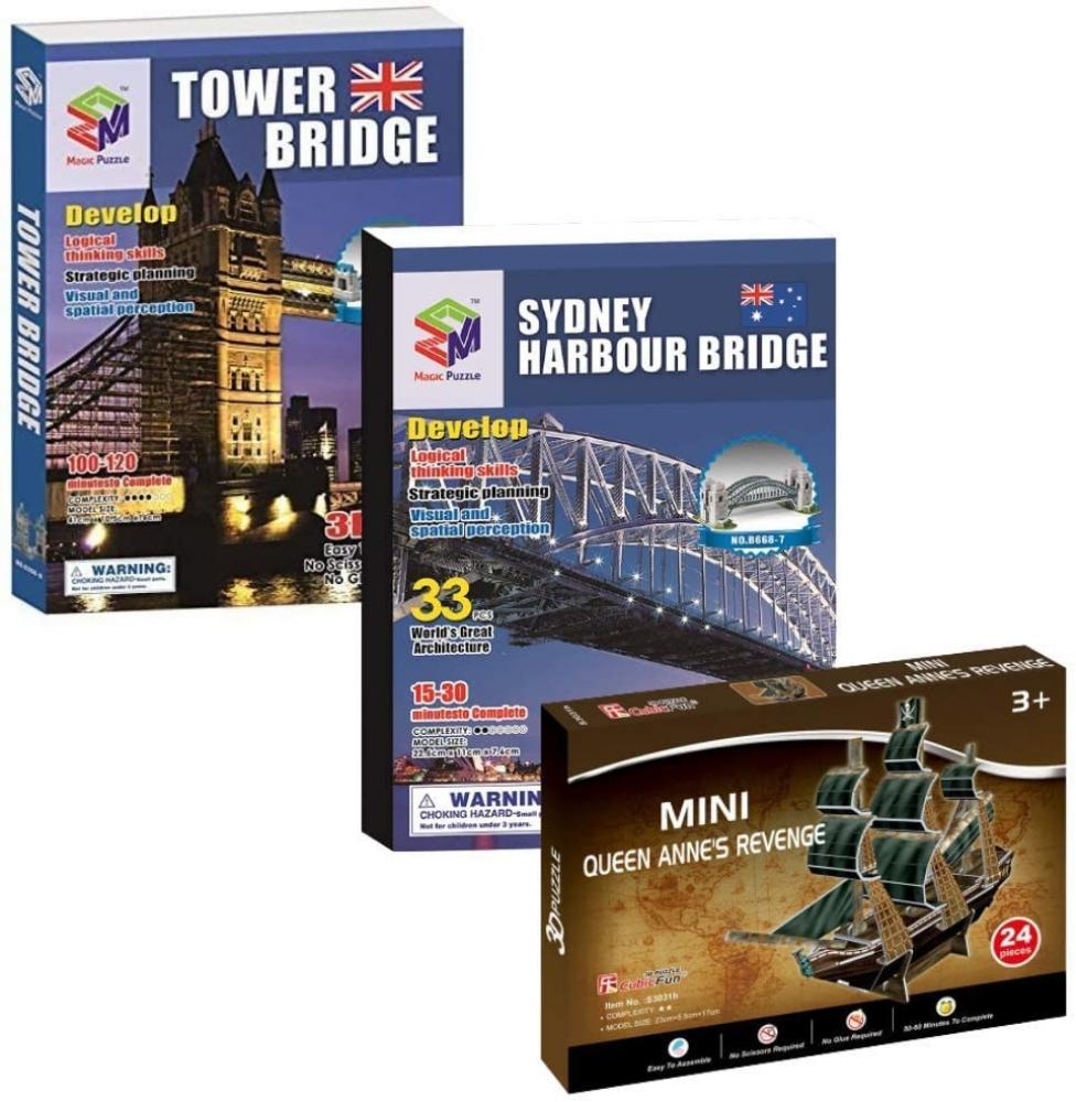 Puzzle Set - 3D World Jigsaws, Improve Intelligence, World Construction (3pcs) art puzzle sunset in new york 1000 piece panorama original and quality adult intelligence board games