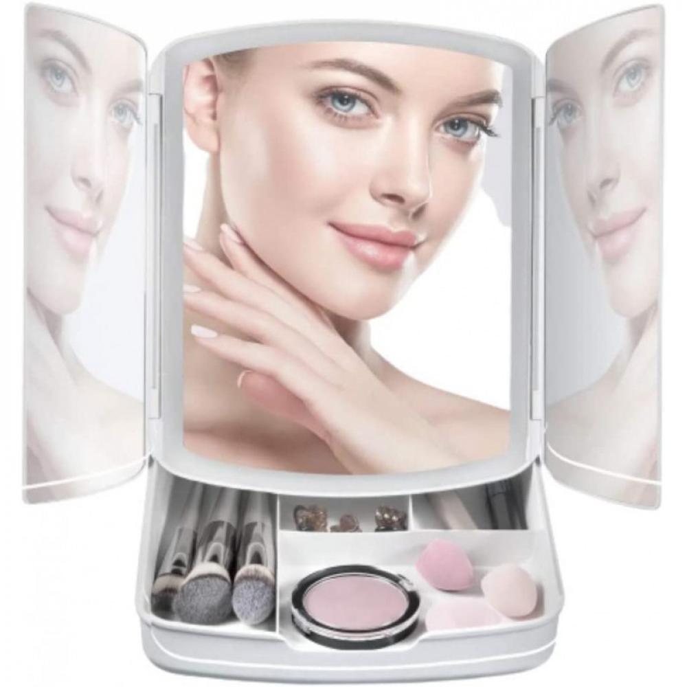 цена My Foldaway Lighted Makeup Mirror With Detachable Magnifying Mirror, with 3 Dimming Led Lights