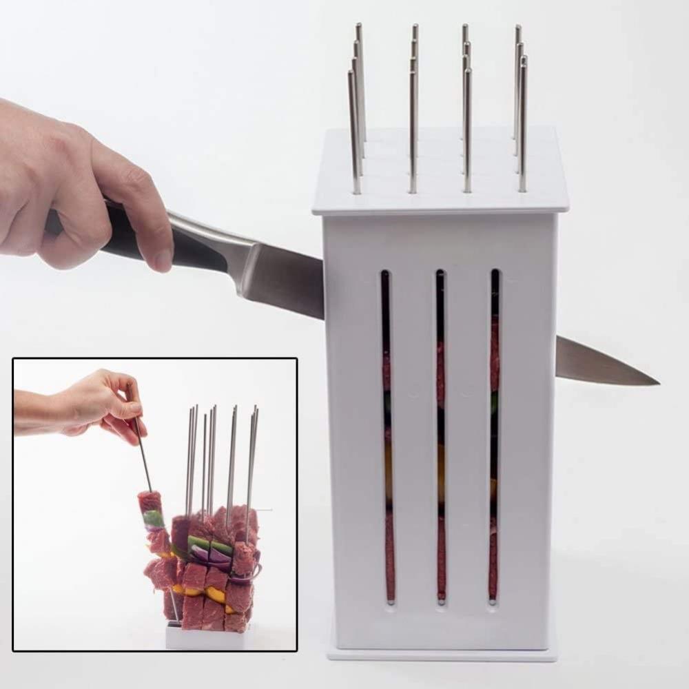 BBQ Tools Portable 16 Holes Skewers Box Roast portable 19 piece bbq tools set with aluminum case stainless steel ideal for outdoor grilling silver