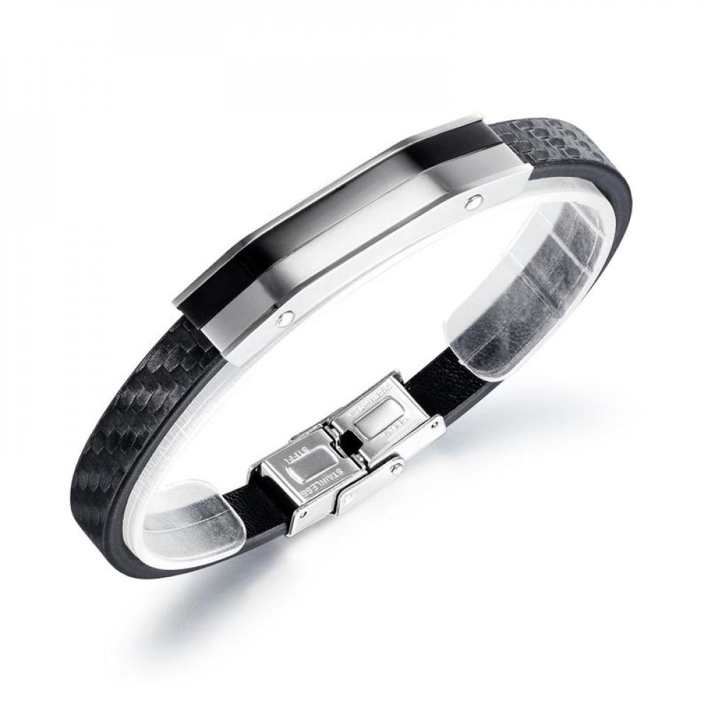 LEE COOPER Men's Stainless Steel Black\/Silver Bracelet - LC.B.01111.661