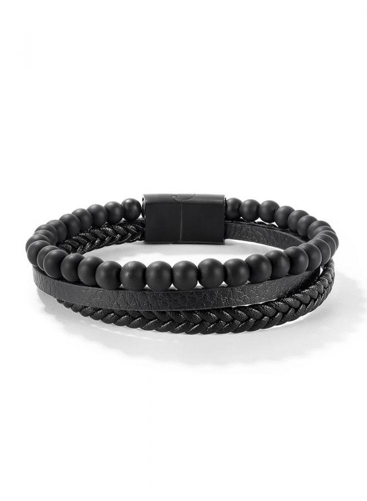 LEE COOPER Men's Stainless Steel Black Bracelet - LC.B.01367.651 lee cooper men s stainless steel black silver bracelet lc b 01111 661
