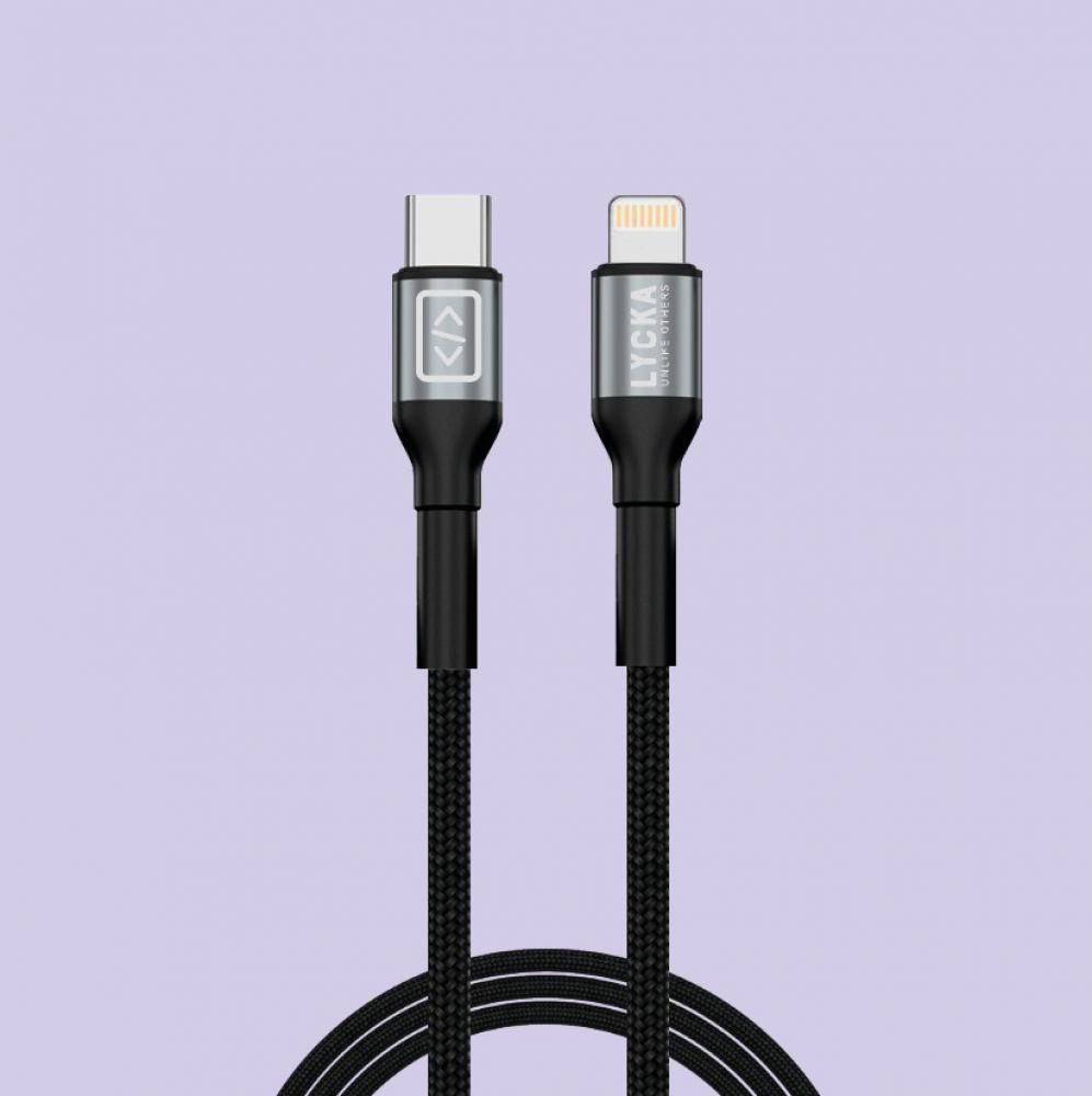 evolt clb 600 type c to lightning compatible with iphone pd27w transparent fast charge and sync tangle free nylon braided cable with triple protection LYCKA Pcord: 30W Type C to LIGHTNING PD cable FAST CHARGING