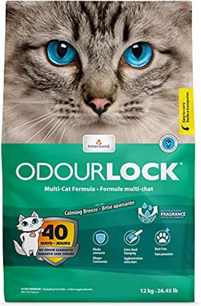Intersand / Cat Litter, OdourLock, Calming breeze, Multi-cat formula, 26.5 lbs (12 kg) intersand odourlock cat litter baby powder 6kg