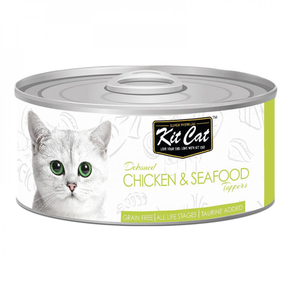 Kit Cat / Wet cat food, Chicken and seafood, 2.8 oz (80 g) wet cat food purina fancy feast savory salmon classic pate can 3 oz 85 g