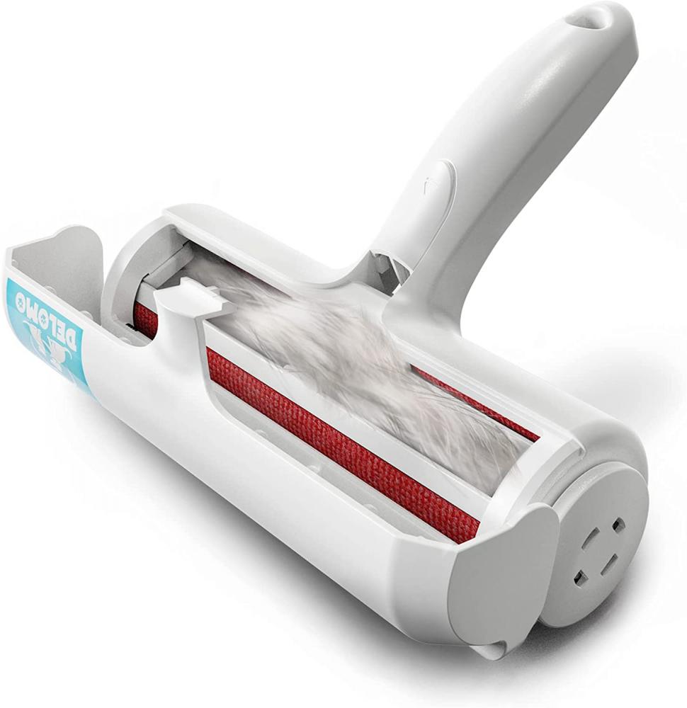 DELOMO / Pet hair remover roller with self-cleaning base, Red snuggle dog and cat bed