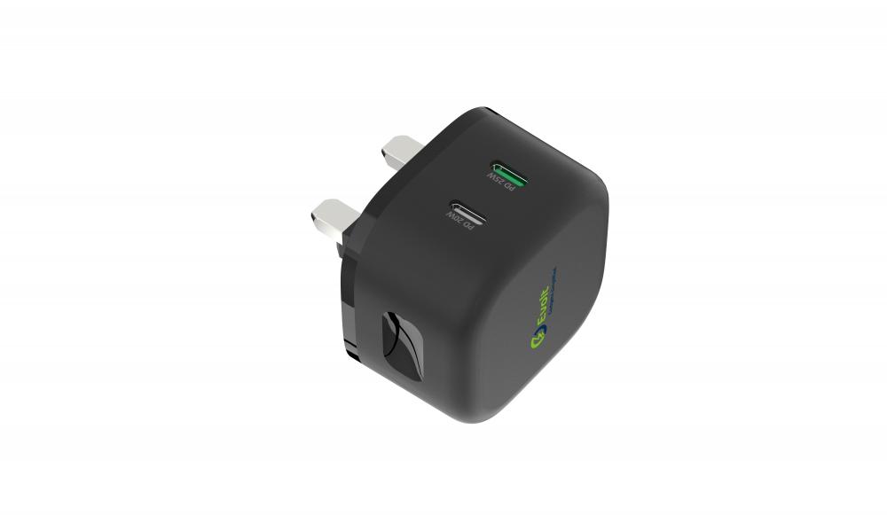 Evolt TC-300 45W PD Dual Type-C Travel Charger with GaN Technology Includes 1M Type-C TO Type-C Cable isafe 65w gan ultra fast charger type c c cable black