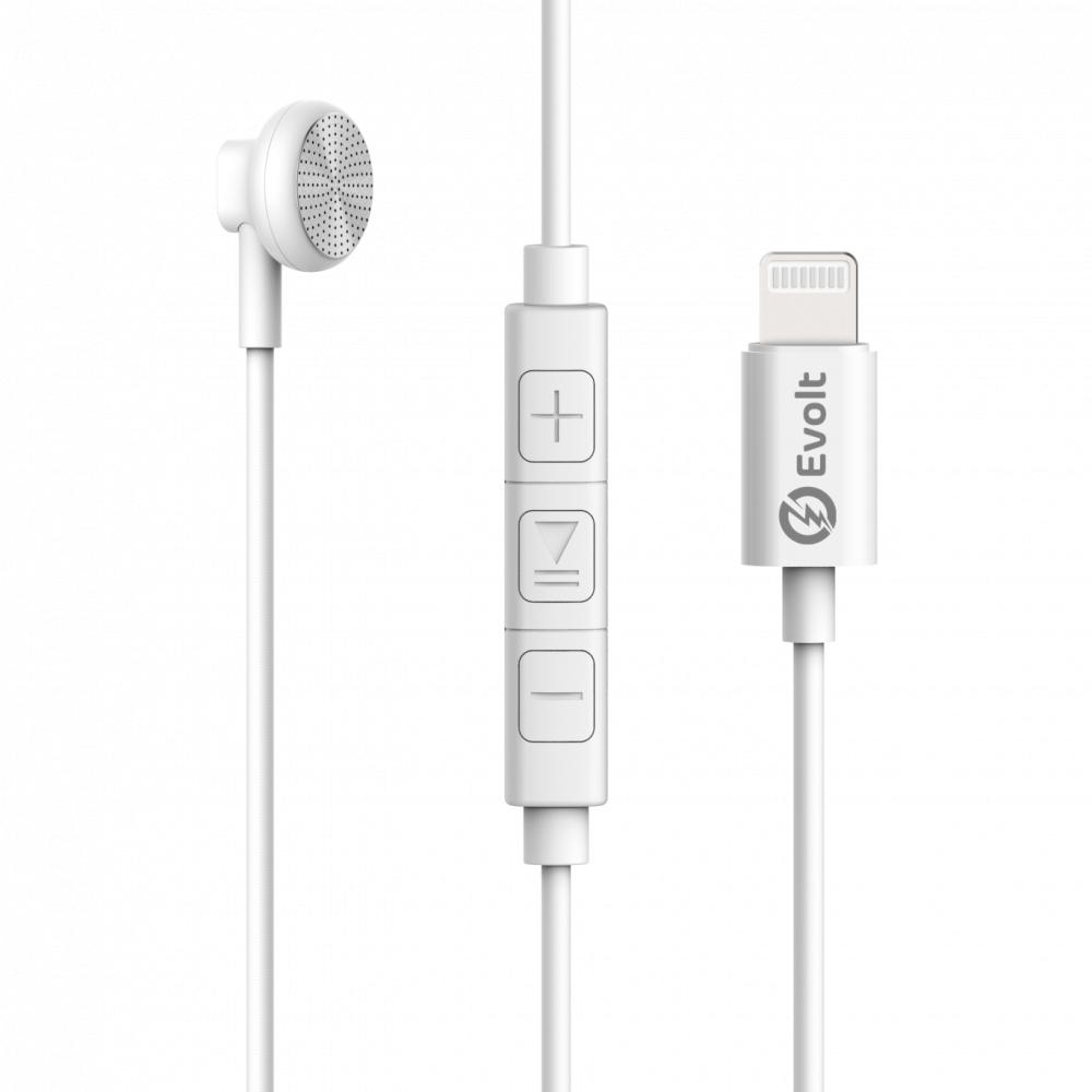 Evolt WMH-100 Wired Mono Lightning MFI certified Headset for apple iPhone WHITE wired headset with qd to rj port