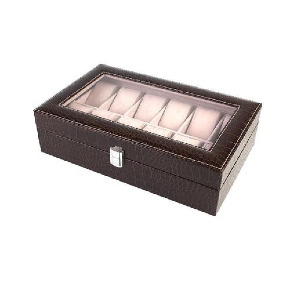 Watch Organizer Box with 12-Compartment, Black spectrum virgo 6 hook closet purse organizer