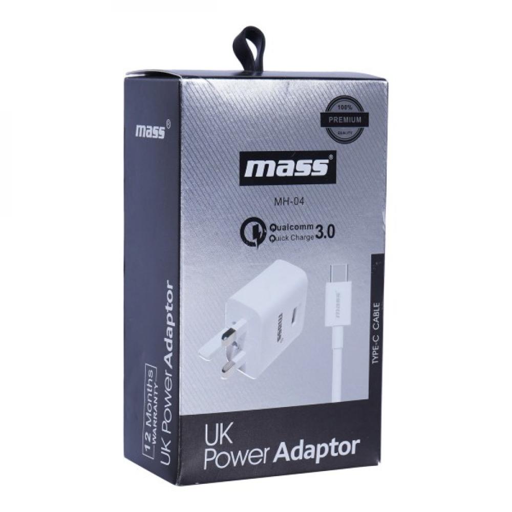 цена MASS UK Power Adaptor with Type C Cable, White