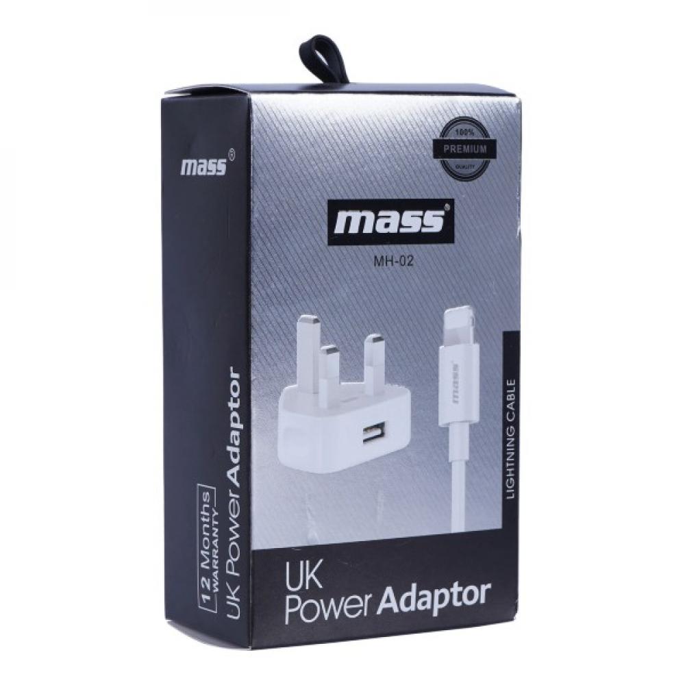цена MASS UK Power Adaptor with Lightning Cable, White MH02