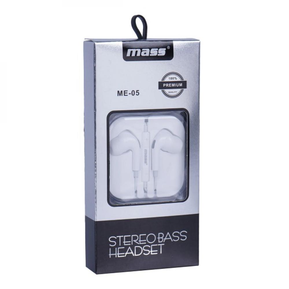Mass Premium Quality 3.5mm Stereo Bass Headset - White ME05 3 5mm headset audio jack fashion super bass stereo in ear sport headset universal mobile phone computer mp3 earphones