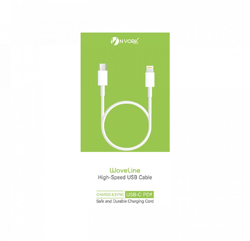 NYORK PD C Lightning Cable Safe Data syncing \& 2.1A Fast Charging cable 1-meter White NYU-470 nyork wall charger with lightning cable white nyh210