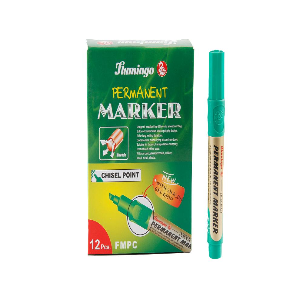 цена Permanent Marker Chisel Point - Green 12 Pcs Pack. Flamingo
