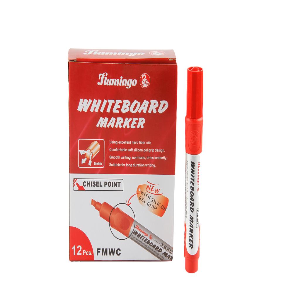 White Board Marker - CHISEL POINT - RED - Pack of 12 pcs Flamingo flamingo highlighter orange pack of 10 pcs