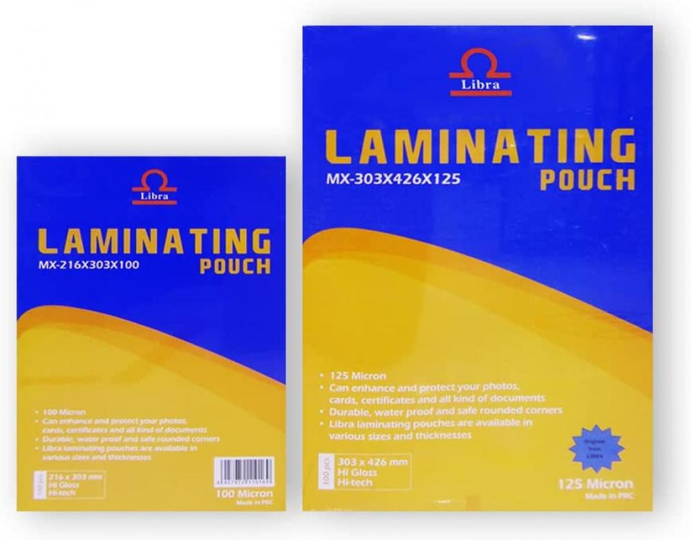 Laminating Pouch 125 Mic High Gloss Crystal Clear - A4 Size- 100 pcs (216x303 A4)-LIBRA clear sheet protector a4 80 micron poly bag of 100 pc