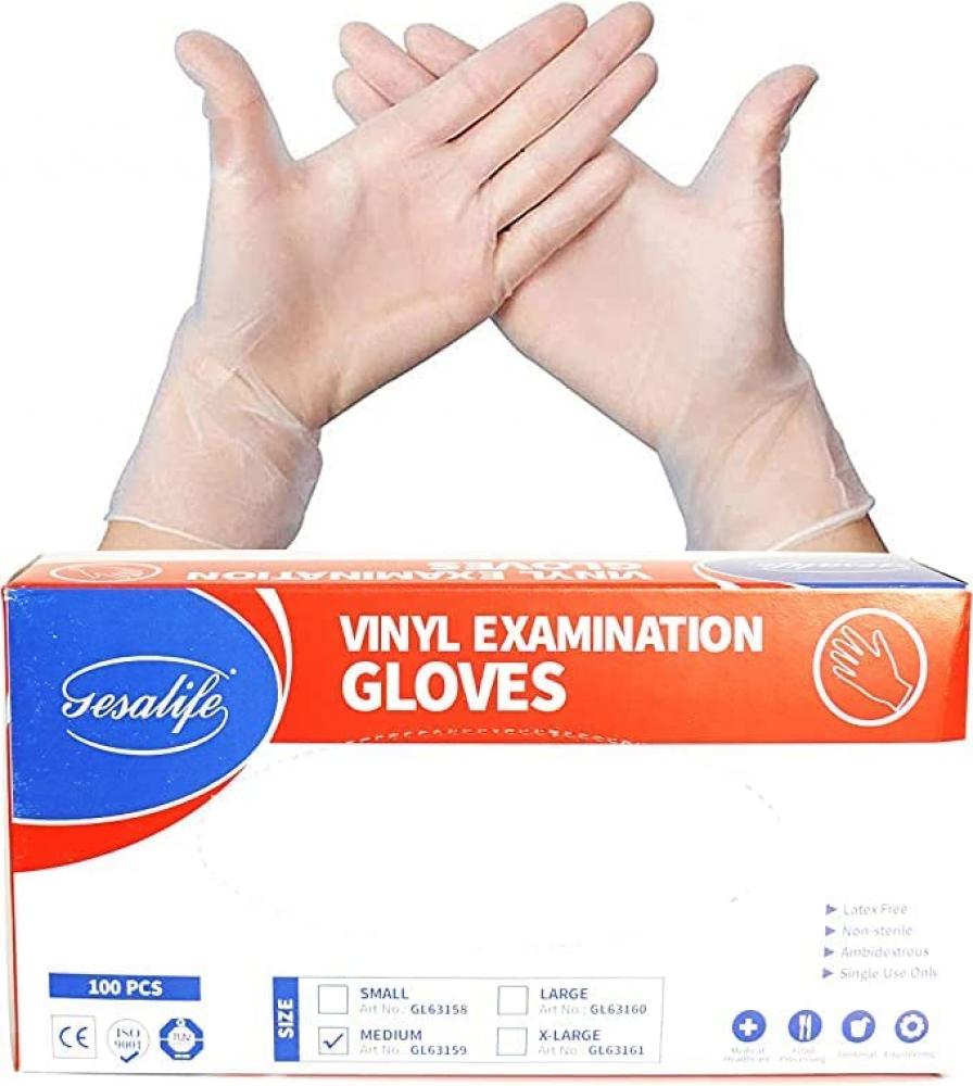 Powder free Viny Gloves Size Medium, Pack of 1 Box, 100 Pcs per Box -Gesa Life century leady vinyl disposable gloves powder free size s 100 pcs