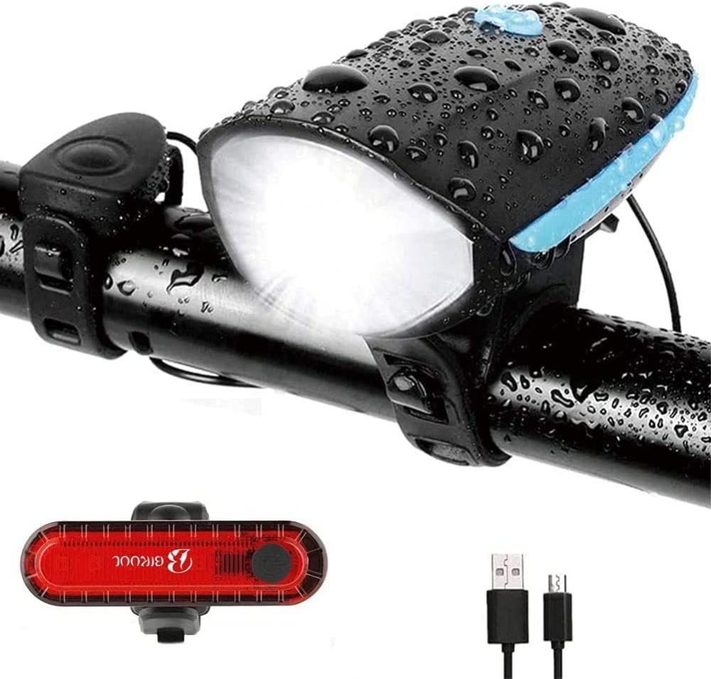 цена Bike Light Set (Front and Tail) Horn,USB Rechargeable Front Headlight, Horn \& Back LED Rear Bicycle Light for Cycle Safety Flashlight (USBs Included)