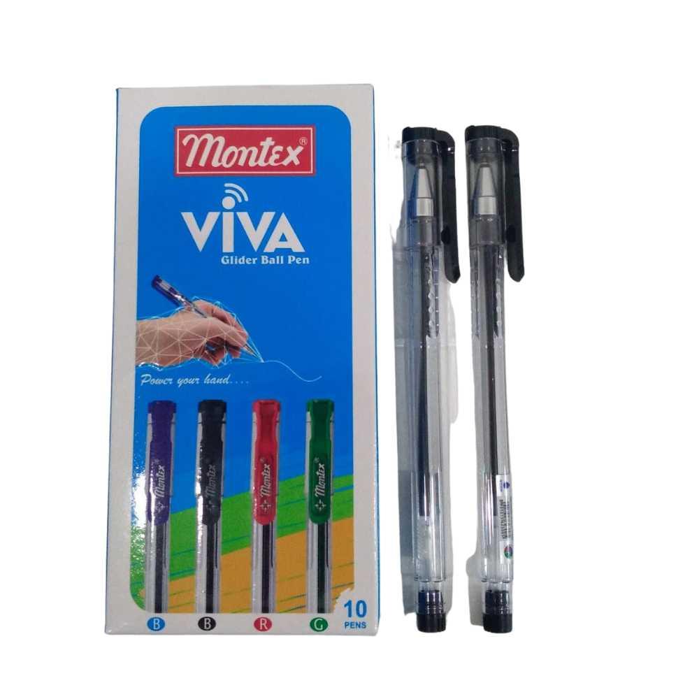 Montex Viva Glider Ball Pen 10 Pc in Box - Black pen box pencil bag leather fountain pen case cowhide high capacity 36 pen holder pouch creative zipper pencil case