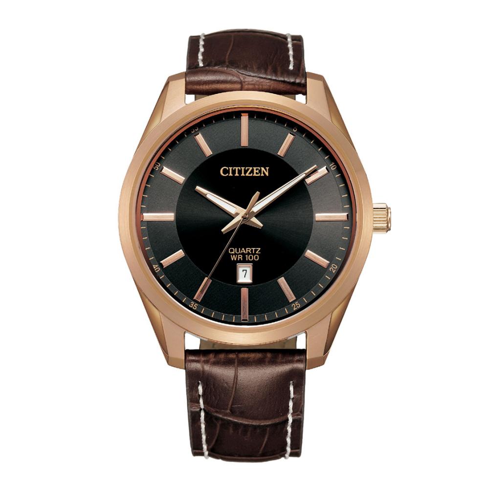Citizen Quartz Men's Watch, Stainless Steel with Leather strap, Casual, Brown Model: BI1033-04E