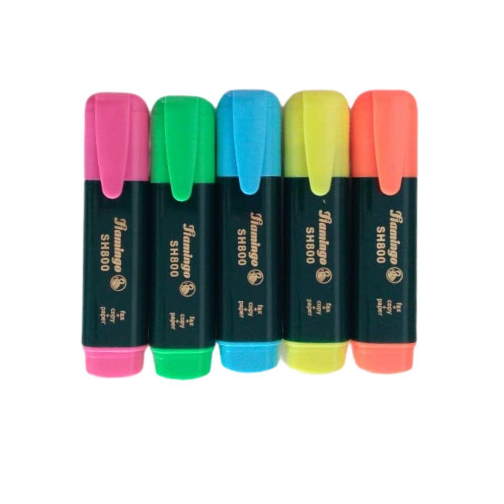 Highlighter Pack of 5 Different color - Blue, Green, Pink, Yellow, Orange - Flamingo