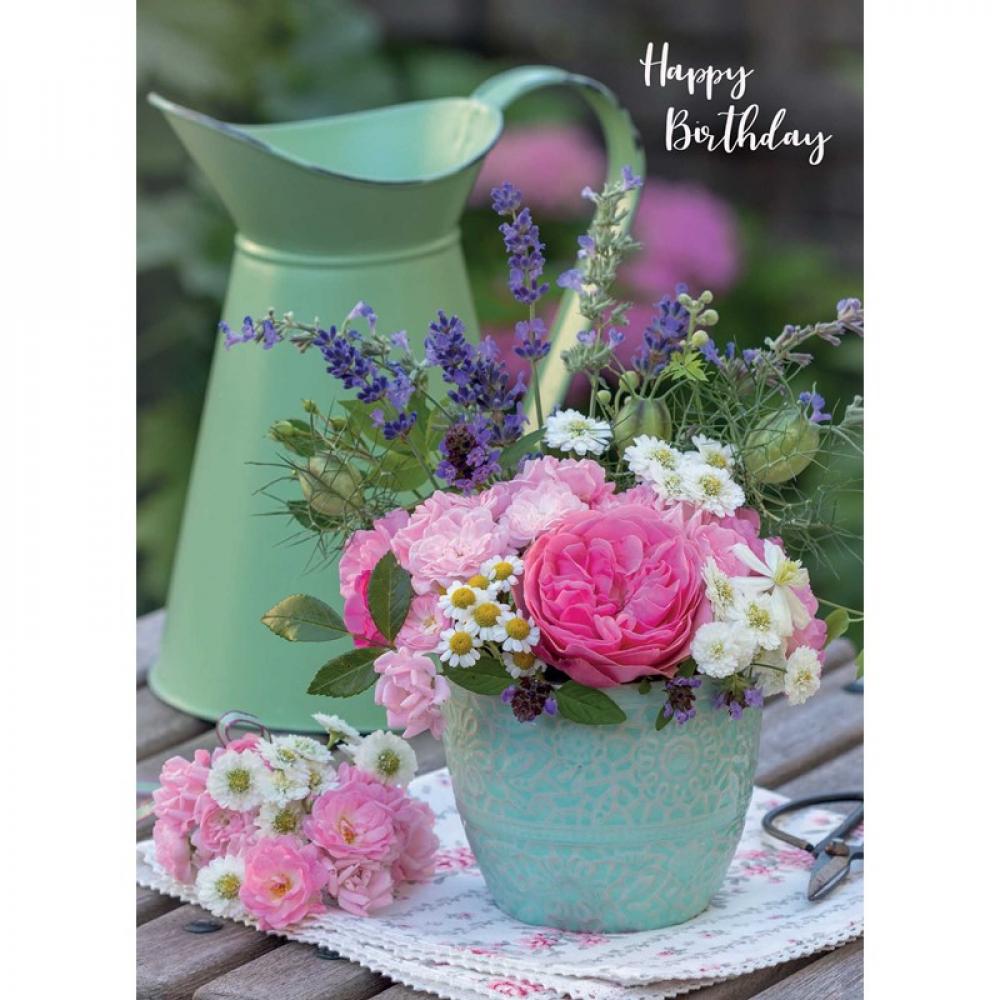 Floral Birthday Card - Jug & Flowers 20 pcs lot hollow pearl paper greeting card wedding invitation card blank inner page thanks birthday blessing card