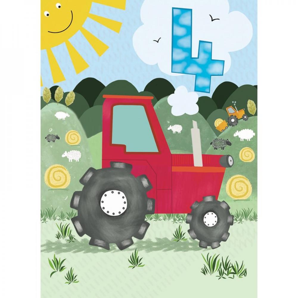 Party Time Card - Tractor (Age 4) flower leaves morning glory transparent clear stamps for diy scrapbooking card making birthday wishes decoration supplies