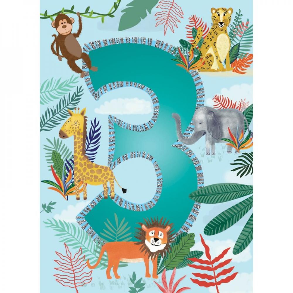 Party Time Card - Jungle Animals (Age 3) yeele wild one birthday photocall for child animals safari party photography backdrops photographic backgrounds for photo studio