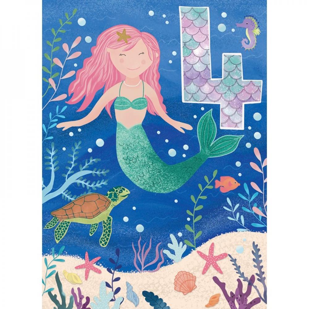 JUVENILE CARD - PARTY TIME - AGE 4 - MERMAID