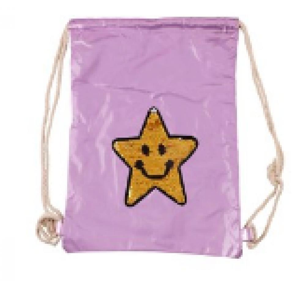 Gold Sequin Star Metallic Finish Violet Drawstring Bag (34x42cm)