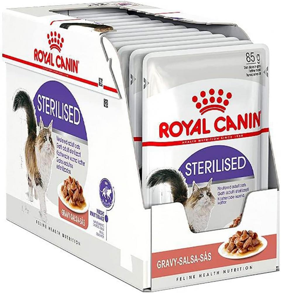 Royal Canin \/ Wet food, Sterilised, Gravy, Box, 12 x 3 oz (12 x 85 g) royal canin wet food sterilised jelly pouch 3 oz 85 g