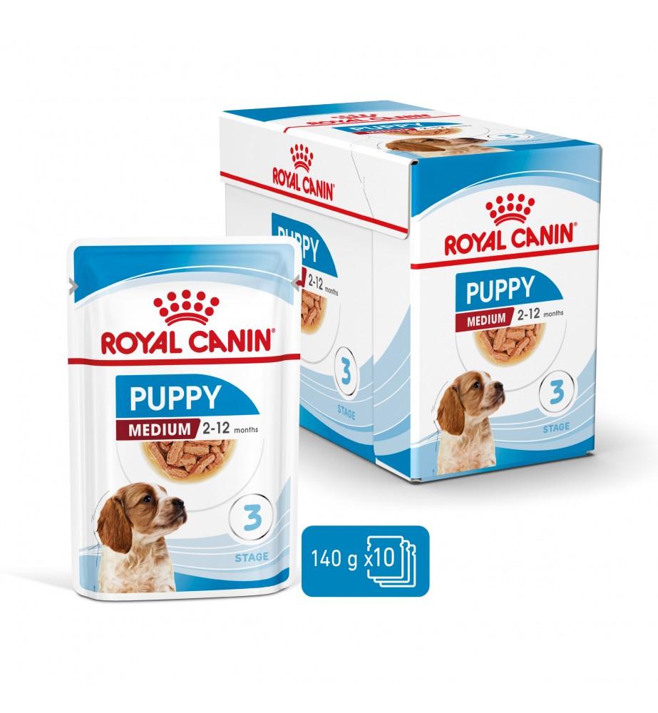Royal Canin \/ Wet food, Medium puppy, Box, 10x5 oz. (10x140 g) royal canin wet dog food starter mousse by can 6 8 oz 195 g