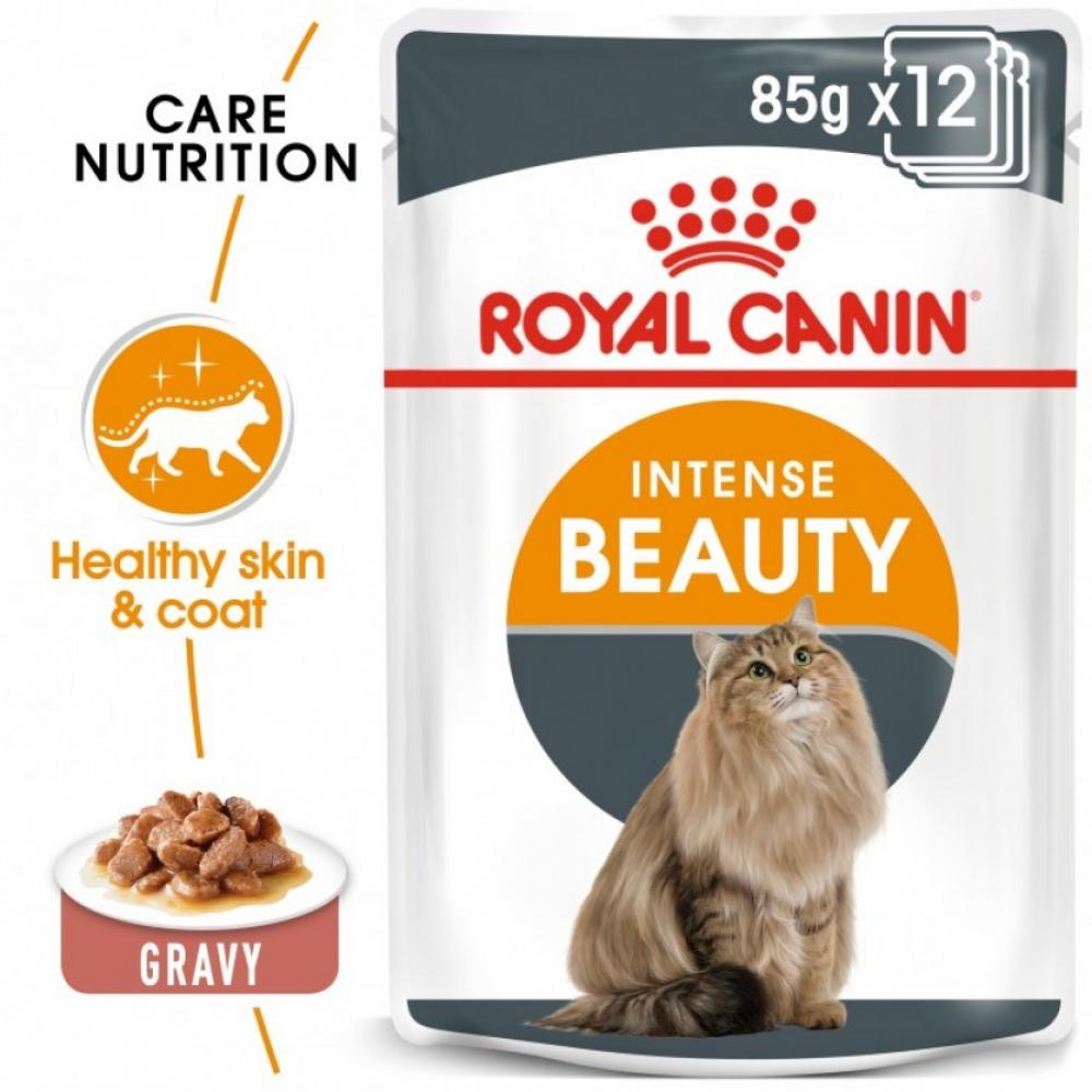 Royal Canin \/ Wet food, Intense beauty, Gravy, 3 oz (85 g) royal canin wet food coat care all sizes pouch box 12 x 3 oz 12 x 85 g