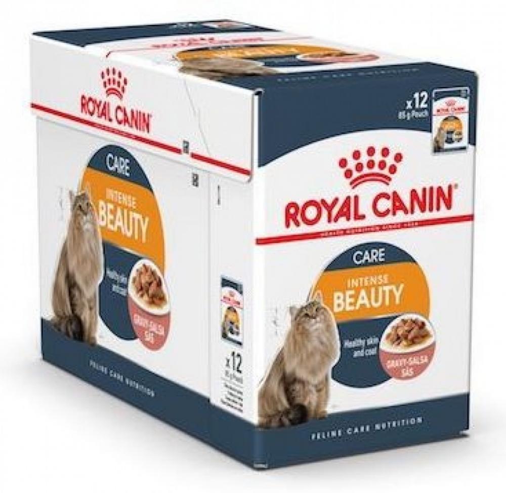 Royal Canin \/ Wet food, Intense beauty, Gravy, Pouch box, 12 x 3 oz (12 x 85 g) royal canin wet food coat care all sizes pouch box 12 x 3 oz 12 x 85 g