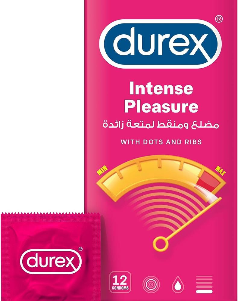 Durex / Intense pleasure, Condoms for men with dots and ribs, 12 pcs zeitun temptation and pleasure set