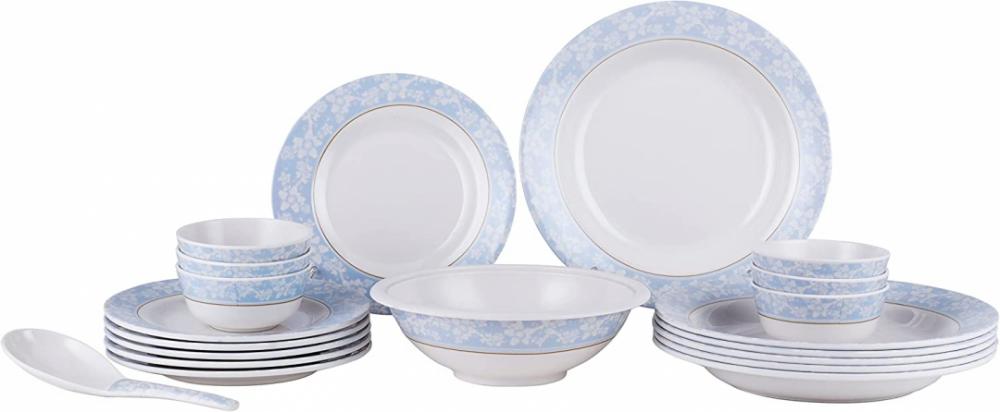 20-Piece Melamine Dinner Set Blue\/White\/Gold melamine dinnerware dinner plate leaf shaped plate western restaurant sashimi dish a5 melamine dishes melamine tableware