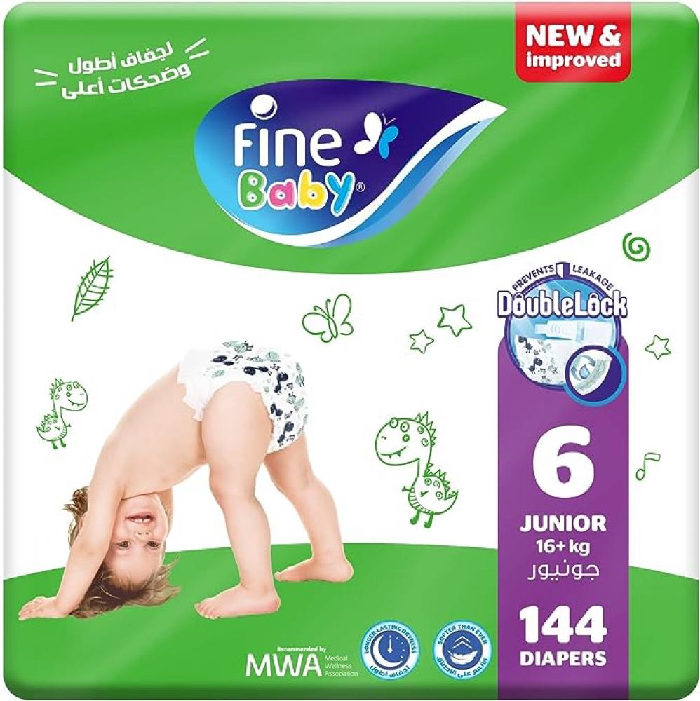 Fine Baby / Diapers, Double lock, Size 6, Junior, 16+ kg, 144 count (36x4) newborn baby rompers 2 piece jumpsuit with hat baby clothing set spring and autumn long sleeve baby boys girls clothes