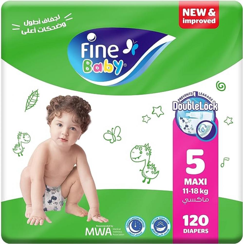 Fine Baby / Diapers, Double lock, Size 5, Maxi, 11-18 kg, 120 count (40x3) jinobaby newborn diaper infant diaper aio cloth diaper babies nappy waterproof pul fit 3 6kg baby