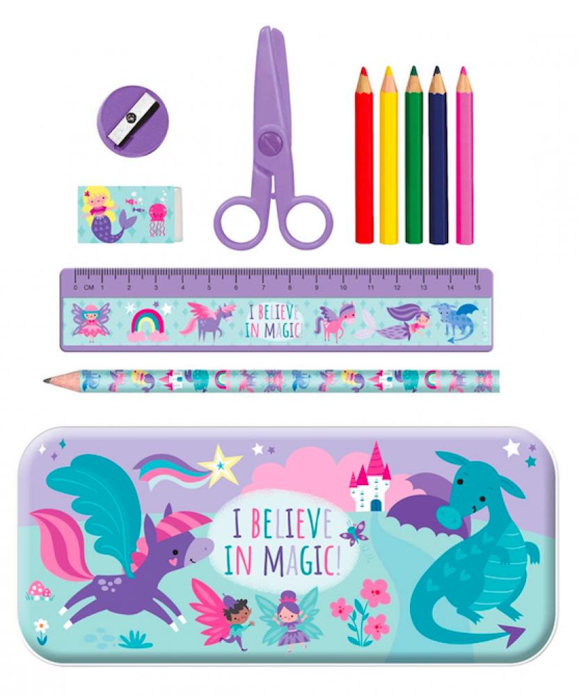 Stationery Tin Set - Unicorns stationery student examination drawing painting set of rulers measuring tools 15cm ruler 45 60 degree right angle triangle ruler