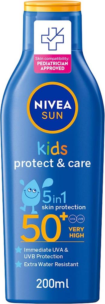 NIVEA / Lotion, Kids, Protect and care, 6.76 fl oz (200 ml) 2022 new kids straw bucket hat for girls boys summer panama hats big brim protection children sun cap baby stuff for 2 5 years