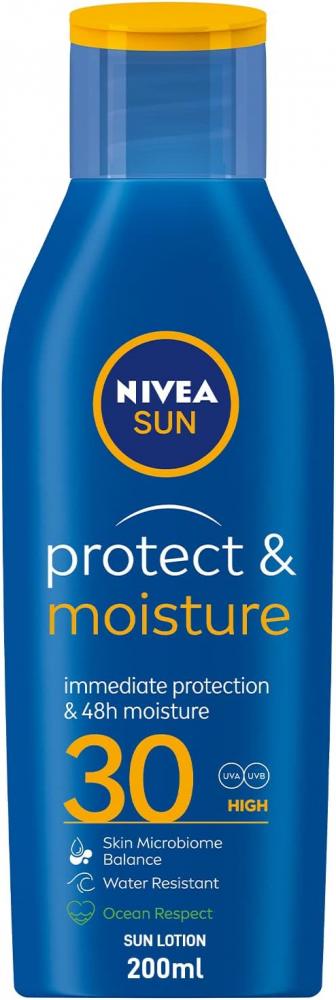 NIVEA / Lotion, Protect and moisture, 30 SPF, 6.7 fl oz (200 ml) sunscreen clothing ultra thin breathable boys and girls summer baby skin clothing beach uv protection long sleeved jacket