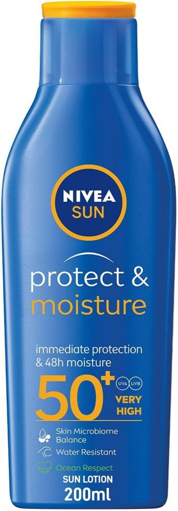 NIVEA / Lotion, Protect and moisture, 50 SPF, 6.7 fl oz (200 ml) nivea sun sun cream for kids ultra protect and play spf 50 uva uvb protection for beach play and sport 5 fl oz 150 ml