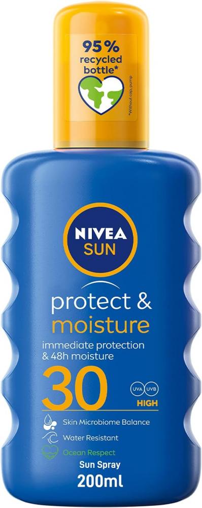 NIVEA / Spray, Protect and moisture, 30 SPF, 6.76 fl oz (200 ml) carrot sun coconut sun oil spray 200ml