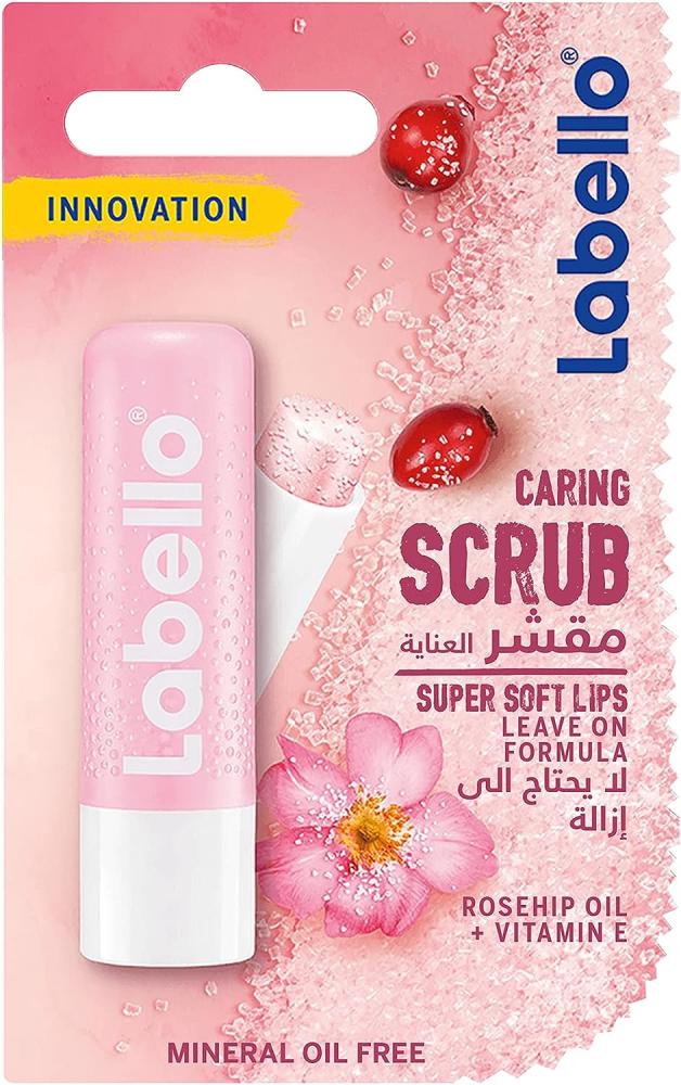 Labello / Lip scrub, Caring, Rosehip oil and vitamin E, 0.16 oz (4.8 g) lip scrub gentle and safe lip scrub exfoliation lip sleeping scrub with double effect and moisturizer for chapped lip lip li