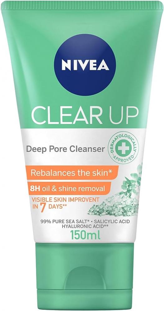 NIVEA \/ Face wash, Deep pore cleanser, Salicylic and hyaluronic acid, 5 fl oz (150 ml) laikou aloe extract facial cleanser nourishing cleanser black head remove oil control deep cleansing foam shrink pores face care
