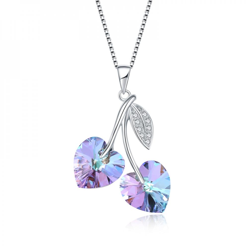 Luxury Bee Necklace Austi - Swarovski Crystal Dual Heart Necklace Silver Sterling 925 -MultiColor-Valentine Gift for Her accent chain with heart shaped pendant