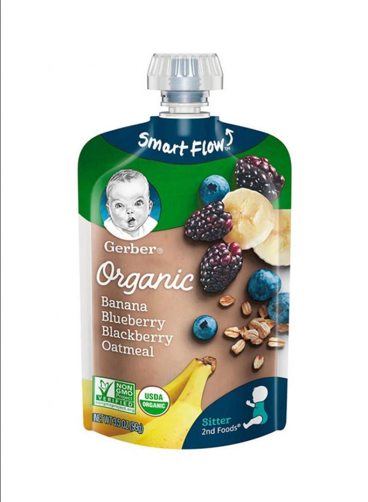 Gerber 2nd Foods, Organic Banana, Blueberry & Blackberry Oatmeal 99g gerber 1st foods cereal organic oatmeal 227g