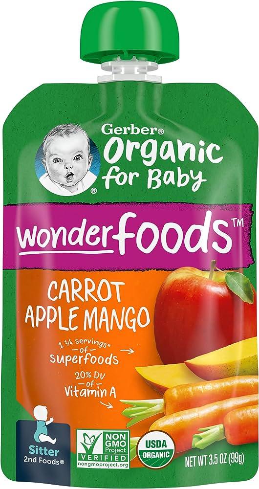 цена Gerber 2nd Foods, Organic Ba Food, Carrot, Apple & Mango 99g