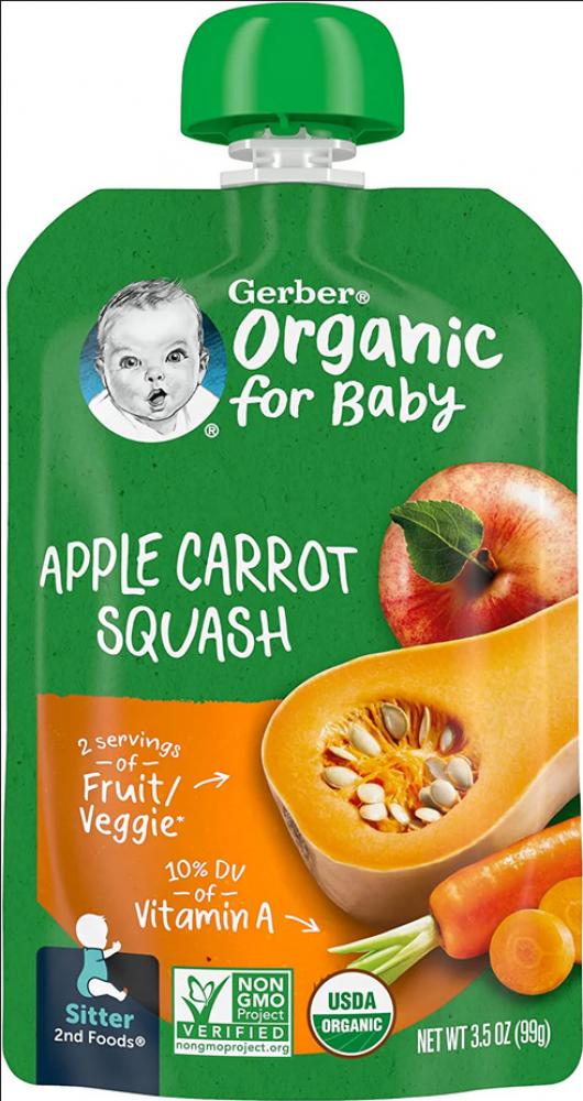 GERBER 2ND foods organic apple carrot squash 3.5 Oz 99g cerebelly organic baby puree carrot pumpkin 6 pouches 4 oz 113 g each